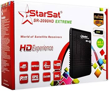 ستار سات SR-2090HD اكستريم فل اتش دي، 2 × USB، HDMI، اي بي جي، مسح أعمى،  يوتيوب، بي في ار، DVBS2، يدعم الجيل الثالث وواي فاي (جهاز واي فاي غير  متضمن) :