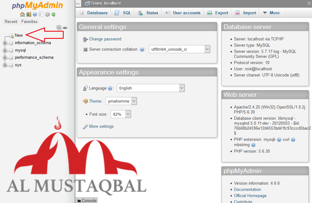 شرح انشاء قاعدة بيانات من phpmyadmin علي السيرفر المحلي علي نسخه ونيدوز - شرح انشاء قاعدة بيانات من phpmyadmin علي السيرفر المحلي علي نسخه ونيدوز